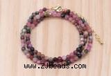 GMN7258 4mm faceted round tourmaline beaded necklace jewelry