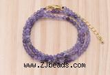 GMN7272 4mm faceted round amethyst beaded necklace jewelry