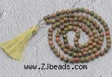 GMN728 Hand-knotted 8mm, 10mm unakite 108 beads mala necklaces with tassel