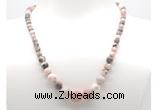 GMN7306 pink zebra jasper graduated beaded necklace & bracelet set