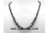 GMN7345 snowflake obsidian graduated beaded necklace & bracelet set