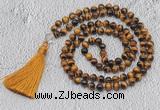 GMN739 Hand-knotted 8mm, 10mm yellow tiger eye 108 beads mala necklaces with tassel