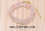 GMN7407 4mm faceted round tiny pink aventurine beaded necklace with constellation charm