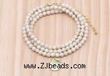 GMN7424 4mm faceted round tiny white fossil jasper beaded necklace with constellation charm