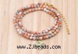 GMN7434 4mm faceted round tiny red net jasper beaded necklace with constellation charm