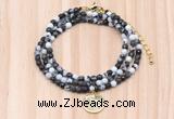 GMN7441 4mm faceted round tiny black & white jasper beaded necklace with constellation charm