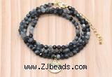 GMN7449 4mm faceted round tiny eagle eye jasper  beaded necklace with constellation charm
