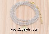 GMN7500 4mm faceted round tiny white jade beaded necklace with letter charm