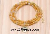 GMN7508 4mm faceted round tiny yellow aventurine beaded necklace with letter charm