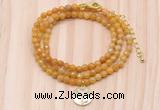 GMN7509 4mm faceted round tiny yellow jade beaded necklace with letter charm