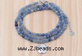 GMN7510 4mm faceted round tiny blue aventurine beaded necklace with letter charm