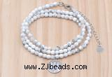 GMN7511 4mm faceted round tiny white howlite beaded necklace with letter charm