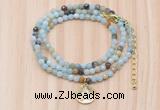 GMN7512 4mm faceted round tiny amazonite beaded necklace with letter charm