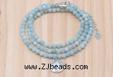 GMN7513 4mm faceted round tiny amazonite beaded necklace with letter charm