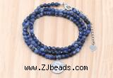 GMN7517 4mm faceted round tiny sodalite beaded necklace with letter charm