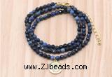 GMN7518 4mm faceted round tiny dumortierite beaded necklace with letter charm