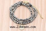 GMN7530 4mm faceted round tiny dalmatian jasper beaded necklace with letter charm