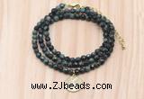 GMN7539 4mm faceted round tiny kambaba jasper beaded necklace with letter charm