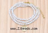 GMN7551 4mm faceted round tiny white moonstone beaded necklace with letter charm
