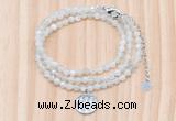 GMN7552 4mm faceted round tiny white moonstone beaded necklace with letter charm