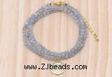 GMN7555 4mm faceted round tiny labradorite beaded necklace with letter charm