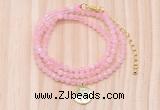 GMN7556 4mm faceted round tiny rose quartz beaded necklace with letter charm