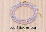 GMN7557 4mm faceted round tiny morganite beaded necklace with letter charm