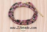 GMN7558 4mm faceted round tourmaline beaded necklace with letter charm