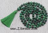 GMN756 Hand-knotted 8mm, 10mm green tiger eye 108 beads mala necklaces with tassel
