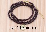 GMN7560 4mm faceted round garnet beaded necklace with letter charm