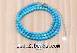 GMN7563 4mm faceted round turquoise beaded necklace with letter charm
