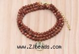 GMN7565 4mm faceted round goldstone beaded necklace with letter charm