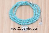 GMN7569 4mm faceted round amazonite beaded necklace with letter charm