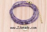 GMN7572 4mm faceted round amethyst beaded necklace with letter charm