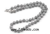 GMN7626 18 - 36 inches 8mm, 10mm matte grey picture jasper beaded necklaces