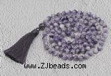 GMN763 Hand-knotted 8mm, 10mm dogtooth amethyst 108 beads mala necklaces with tassel