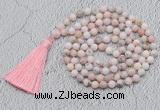 GMN769 Hand-knotted 8mm, 10mm natural pink opal 108 beads mala necklaces with tassel