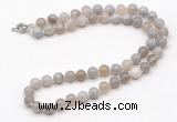 GMN7740 18 - 36 inches 8mm, 10mm round grey banded agate beaded necklaces