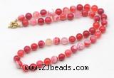 GMN7744 18 - 36 inches 8mm, 10mm round red banded agate beaded necklaces