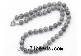 GMN7777 18 - 36 inches 8mm, 10mm round grey picture jasper beaded necklaces