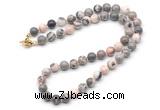 GMN7778 18 - 36 inches 8mm, 10mm round pink zebra jasper beaded necklaces