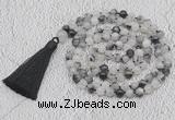 GMN783 Hand-knotted 8mm, 10mm black rutilated quartz 108 beads mala necklaces with tassel