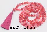 GMN803 Hand-knotted 8mm, 10mm red banded agate 108 beads mala necklace with tassel