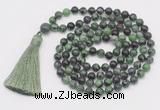 GMN807 Hand-knotted 8mm, 10mm ruby zoisite 108 beads mala necklace with tassel