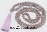 GMN813 Hand-knotted 8mm, 10mm lepidolite 108 beads mala necklace with tassel