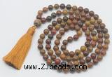 GMN818 Hand-knotted 8mm, 10mm red moss agate 108 beads mala necklace with tassel