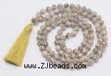 GMN819 Hand-knotted 8mm, 10mm feldspar 108 beads mala necklace with tassel