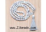 GMN8200 18 - 36 inches 8mm white howlite 54, 108 beads mala necklace with tassel
