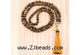 GMN8209 18 - 36 inches 8mm yellow tiger eye 54, 108 beads mala necklace with tassel