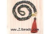 GMN8216 18 - 36 inches 8mm dragon blood jasper 54, 108 beads mala necklace with tassel